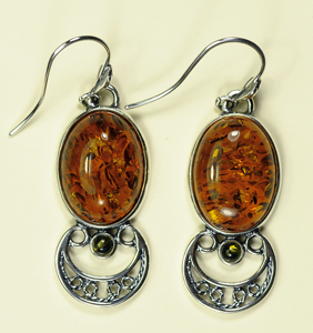 Boucles d'oreilles ovale - bijou ambre et argent